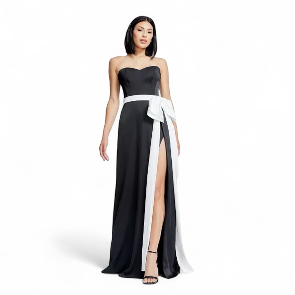 Dress the Population Black and White Strapless Midi Dress